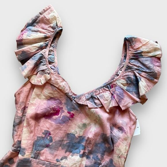 Wildfox NWOT Blair Deep V Ruffle Soft Abstract Watercolor Dress - M - Picture 7 of 12